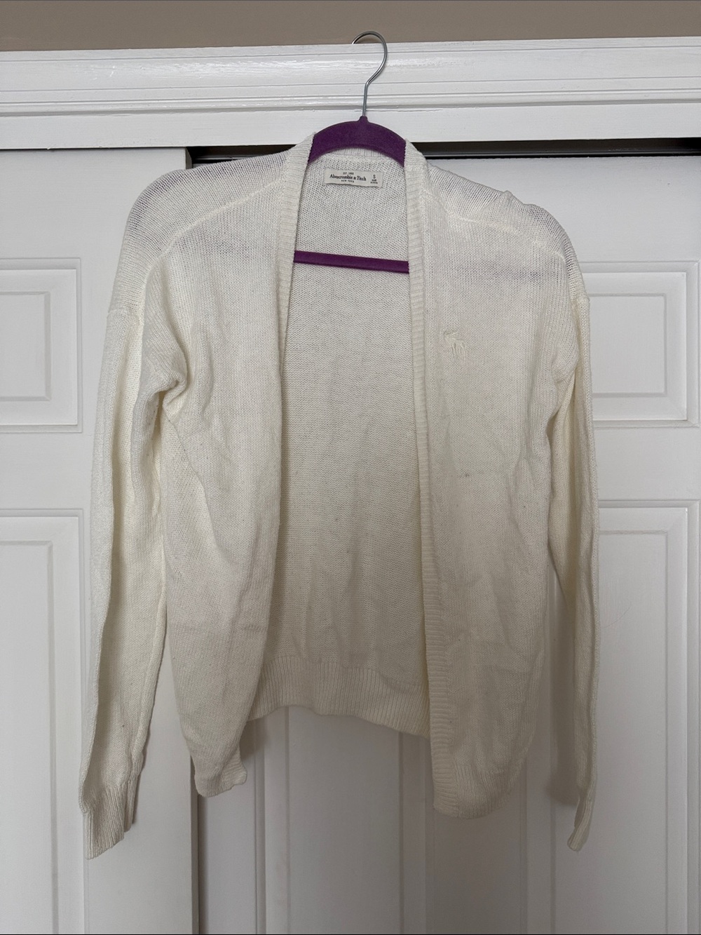 Abercrombie & Fitch Cream Open-Front Knit Cardigan